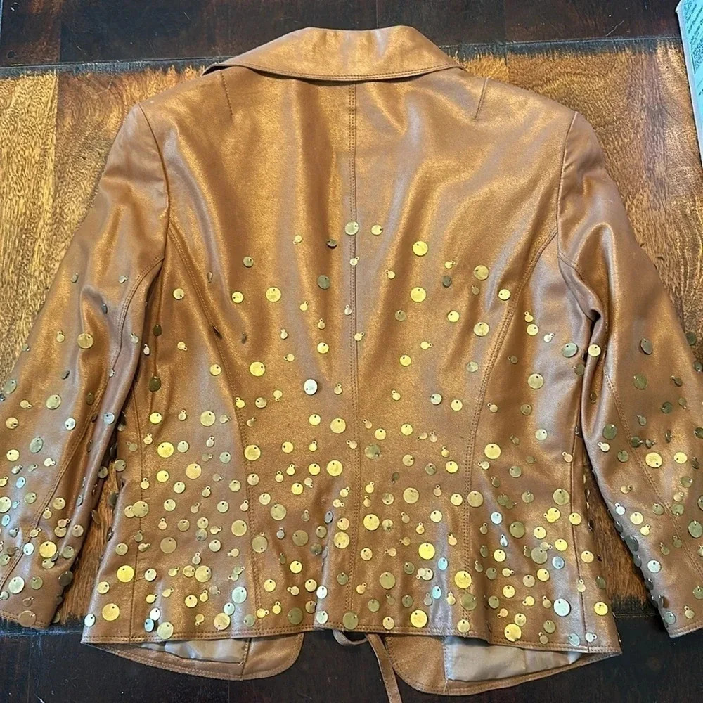 Antiqued Tan goat leather tie jacket from Polli says - Picture 3 of 10